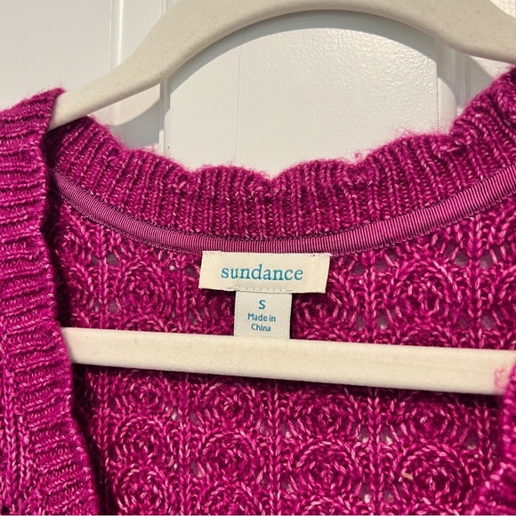 Sundance Leanna Pointelle Cardigan Small Fuchsia Pink Magenta Knit Button Front - Picture 3 of 6